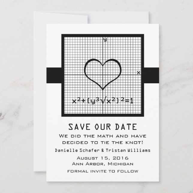 Ebony Heart Math Graph Save the Date Invite (Front)