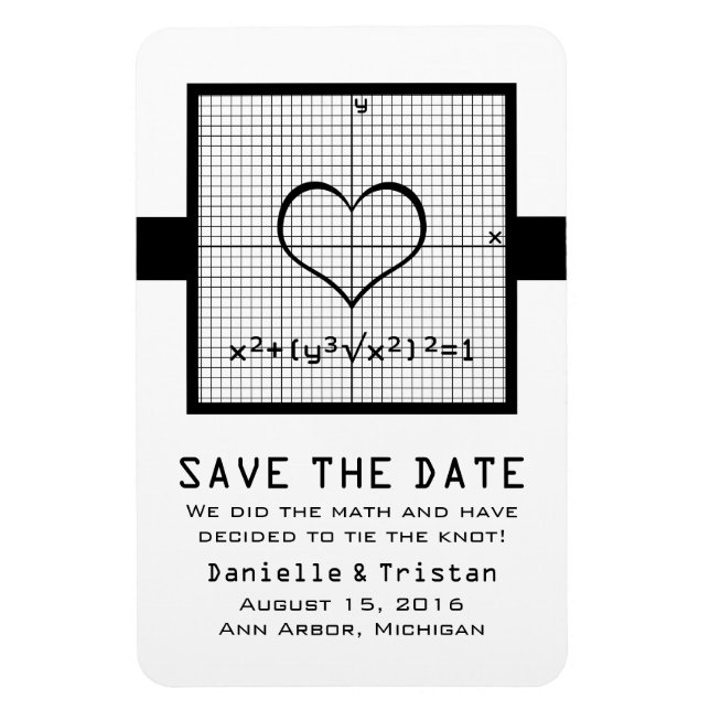 Ebony Heart Math Graph Save the Date Magnet (Vertical)