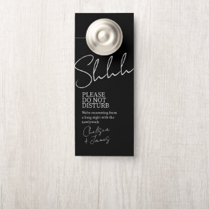 Ebony & Ivory   Chic Script Minimalist Wedding  Door Hanger