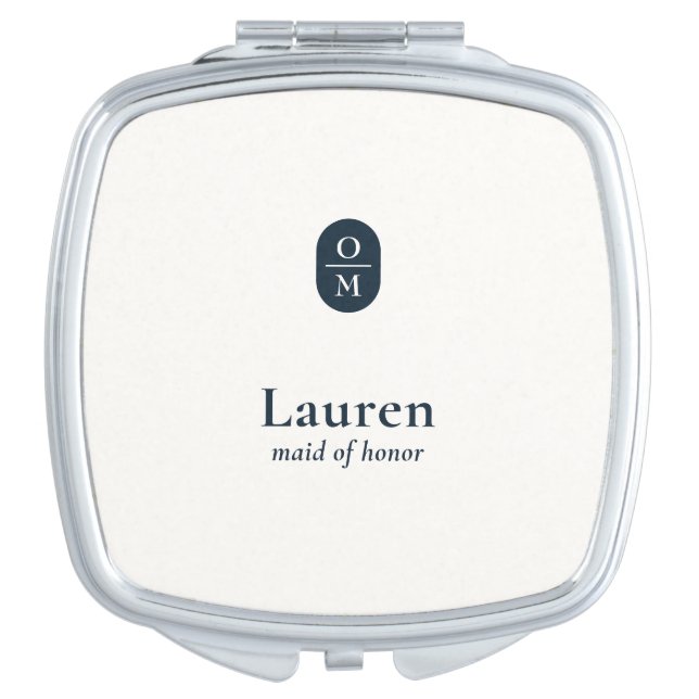 Ebony & Ivory | Wedding Monogram Bridesmaid Gift  Compact Mirror (Front)