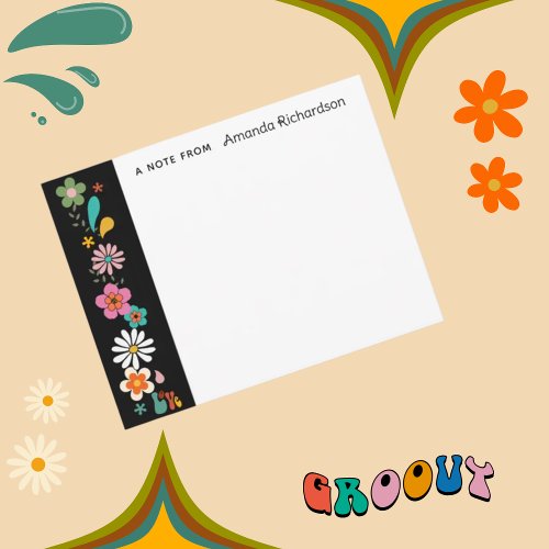 Ebony LOVE Flower Groovy 70s theme Flat Note Card