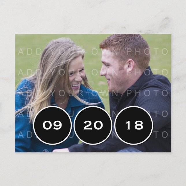 Ebony Modern Circles Photo Save the Date Postcard (Front)