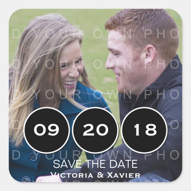 Ebony Modern Circles Photo Save the Date Stickers (Front)