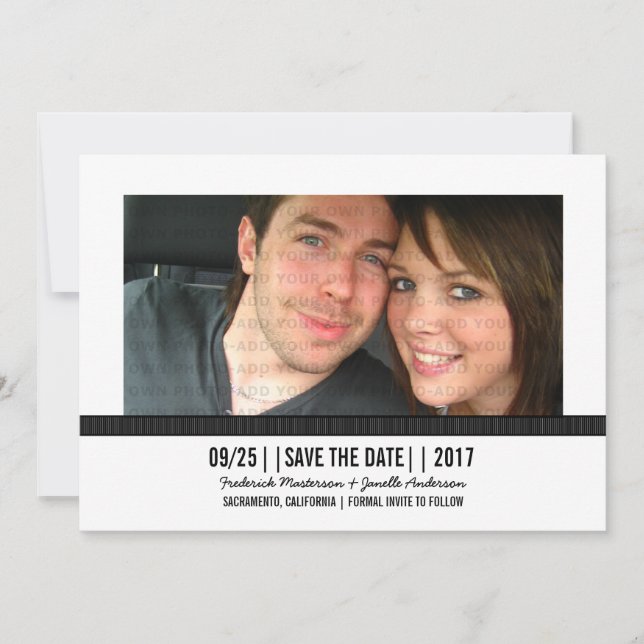 Ebony Modern Photo Save the Date Invite (Front)
