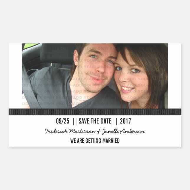 Ebony Modern Photo Save the Date Stickers (Front)