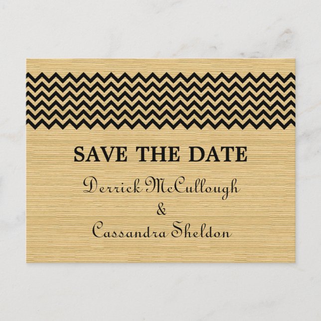 Ebony Rustic Chevron Save the Date Postcard (Front)