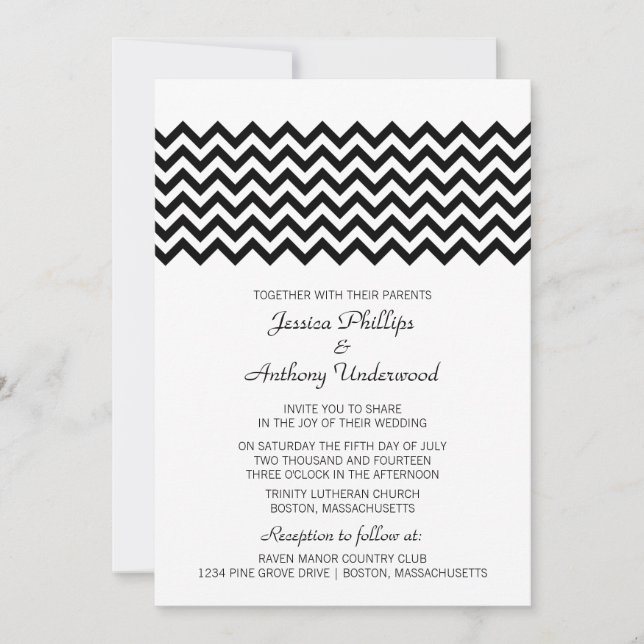 Ebony Simple Chevron Wedding Invite (Front)