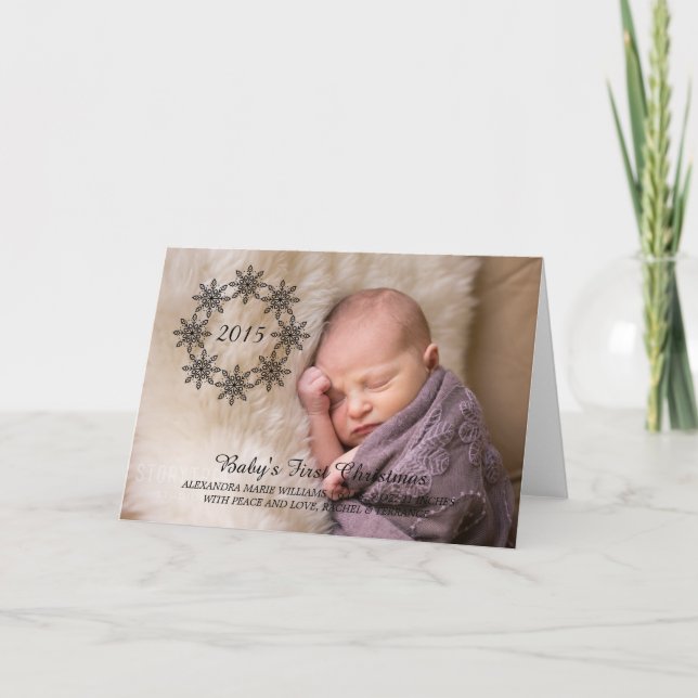 Ebony Snowflake Wreath Holiday Photo Card (Front)