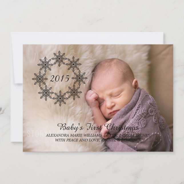 Ebony Snowflake Wreath Holiday Photo Flat Card (Front)