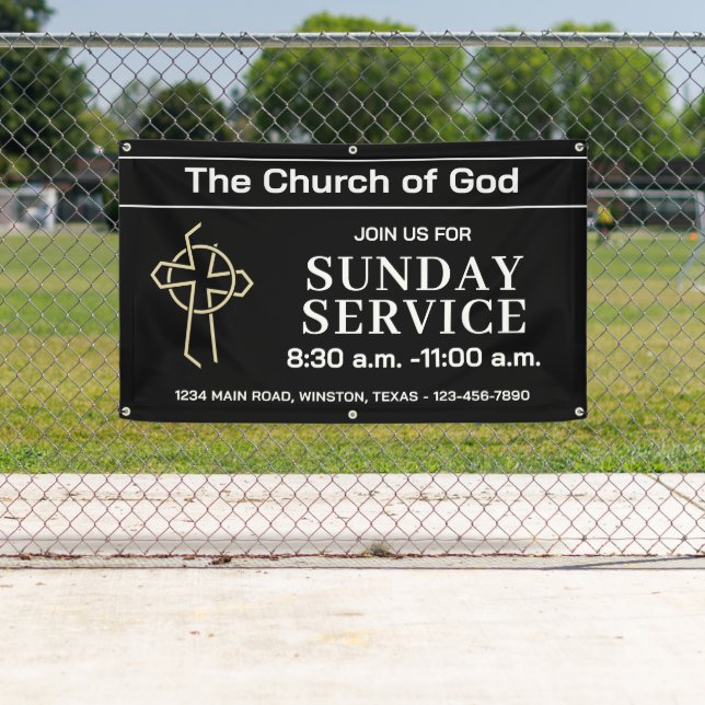 Ebony Sunday Service Church Banner With Your Logo (Insitu)