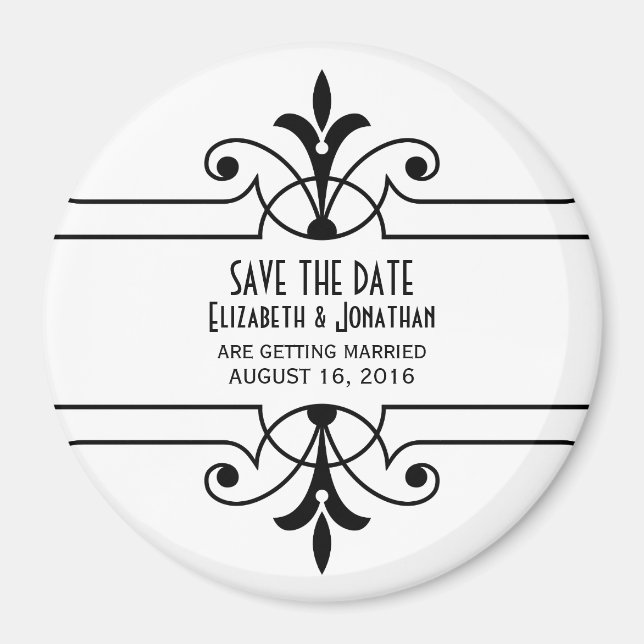 Ebony v2 Fancy Ornamental Save the Date Magnet (Front)