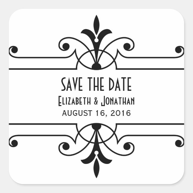 Ebony v2 Fancy Ornamental Save the Date Stickers (Front)