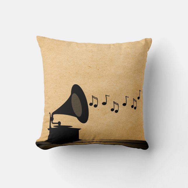 Ebony Vintage Gramophone Pillow (Front)