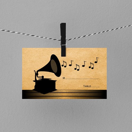 Ebony Vintage Gramophone Place Card