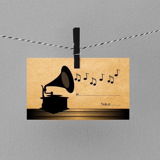 Customizable Ebony Vintage Gramophone Place Card Business Card Templates