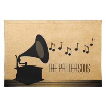 Ebony Vintage Gramophone Placemat by Superstarbing at Zazzle