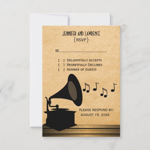 Ebony Vintage Gramophone Response Card Custom Invite