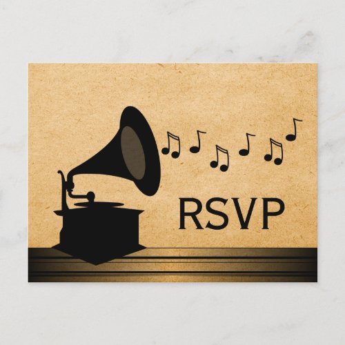 Ebony Vintage Gramophone RSVP Postcard