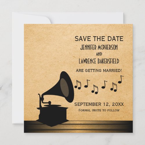 Ebony Vintage Gramophone Save the Date Invite