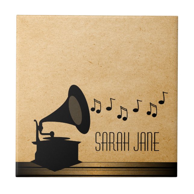 Ebony Vintage Gramophone Tile (Front)