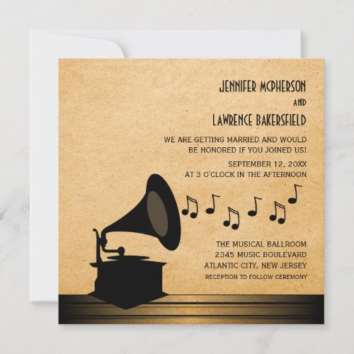 Ebony Vintage Gramophone Wedding Invite