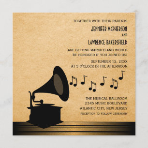 Ebony Vintage Gramophone Wedding Invite v2
