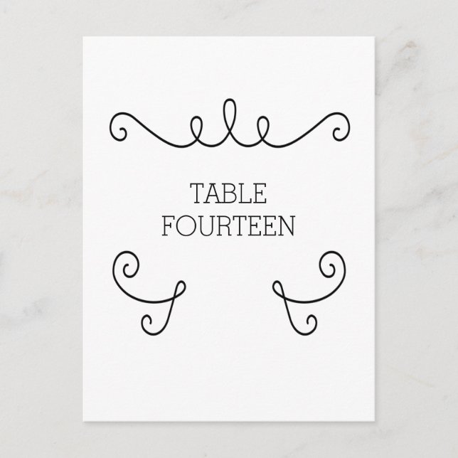 Ebony Whimsical Flourish Table Number Postcard (Front)