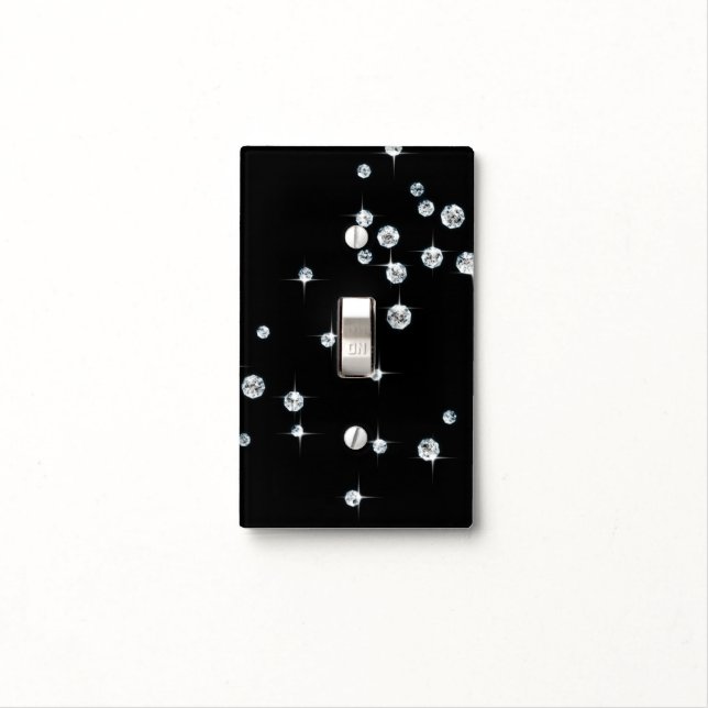 Ebony & White Diamonds Light Switch Cover (In Situ)