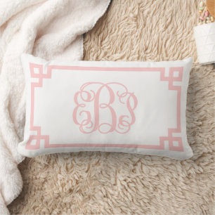 EBP Light Pink Greek Key Script Monogram Lumbar Pillow