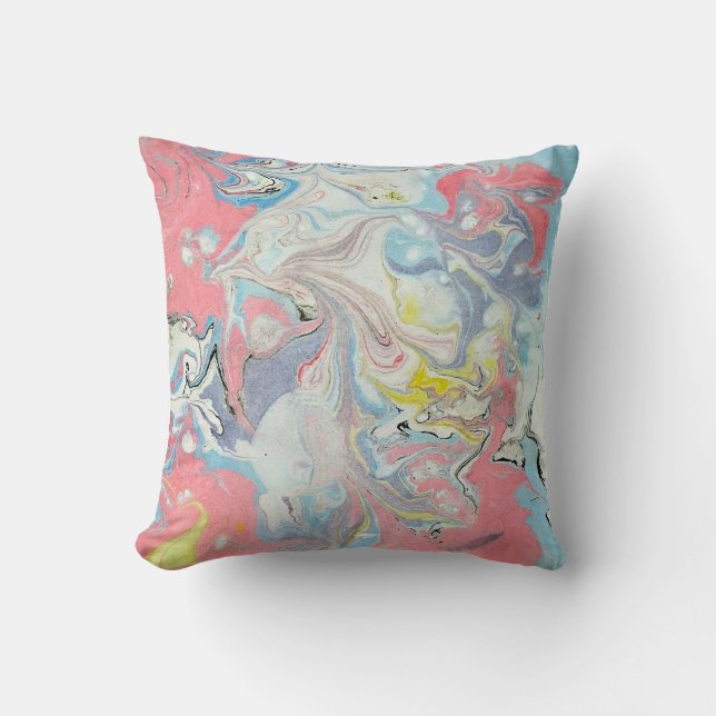 Ebru Art Pastel Abstract Marbled Throw Pillow (Front)