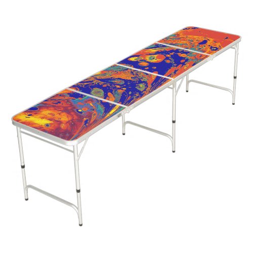 Ebru Marbling Art with Flower Patterns Abstract B Beer Pong Table