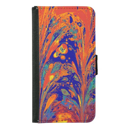 Ebru Marbling Art with Flower Patterns Abstract B Samsung Galaxy S5 Wallet Case