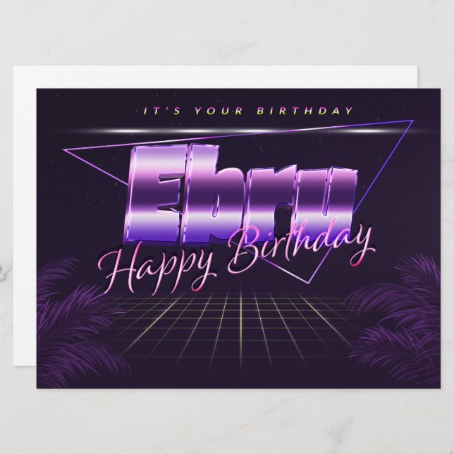Ebru Name First name lila retro Map Birthday Card (Front/Back)