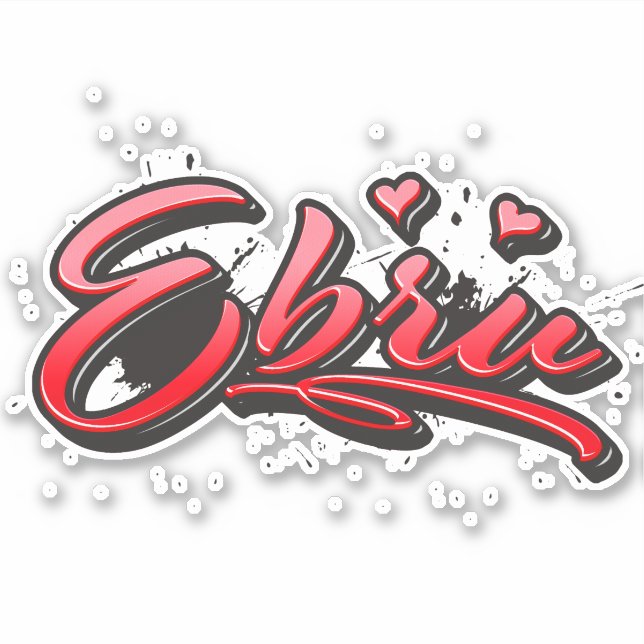 Ebru red heart graffiti stickers (Front)