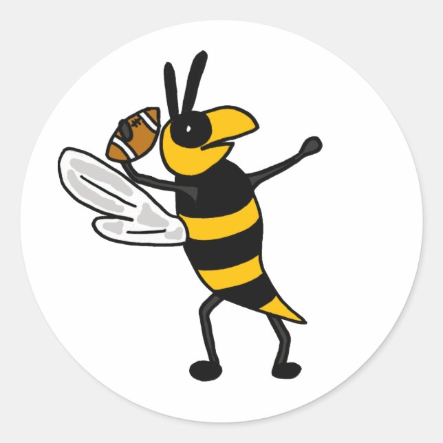 EC- Yellow Jacket Throwing Football Cartoon Classic Round Sticker (Front)