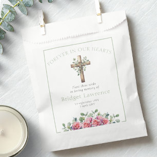 Ecalyptus & Roses Wooden Cross Funeral Seed Packet Favor Bag