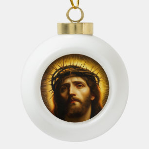 Ecce Homo Jesus Christ with Crown of Thorns Ceramic Ball Christmas Ornament
