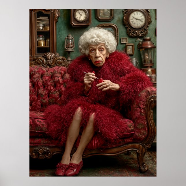 Eccentric Elegance in Crimson Poster (Front)
