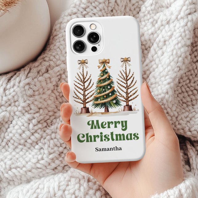 Eccentric leopard Christmas trees personalized  Case-Mate iPhone Case (Stylish leopard Christmas trees personalized phone case gift)