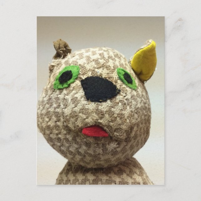 Eccentric Tongue-Out Stuffed Cat Postcard (Front)
