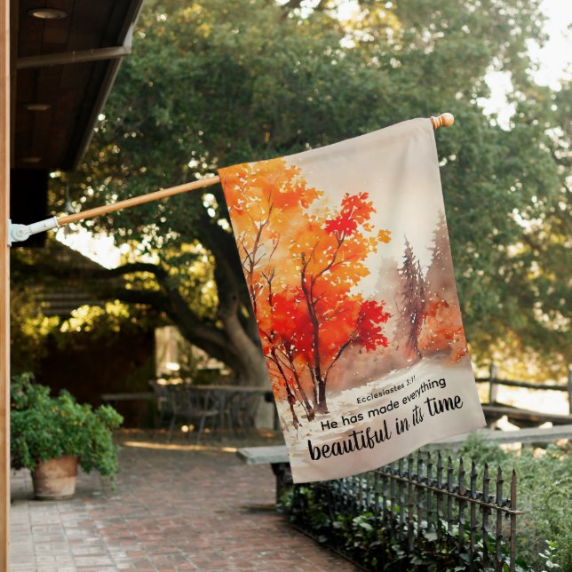Ecclesiastes 3:11 Bible Verse Fall Watercolor House Flag (In SItu)