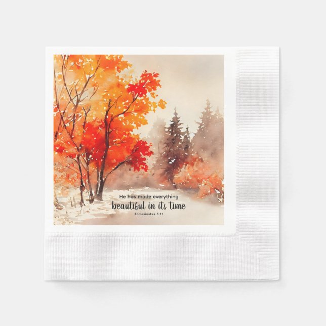Ecclesiastes 3:11 Bible Verse Fall Watercolor  Napkins (Front)
