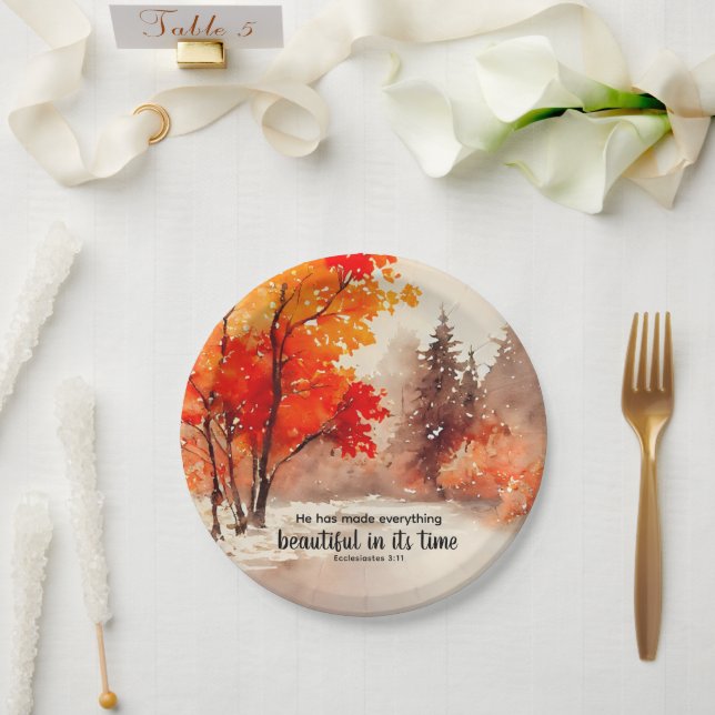 Ecclesiastes 3:11 Bible Verse Fall Watercolor Paper Plates (Wedding)