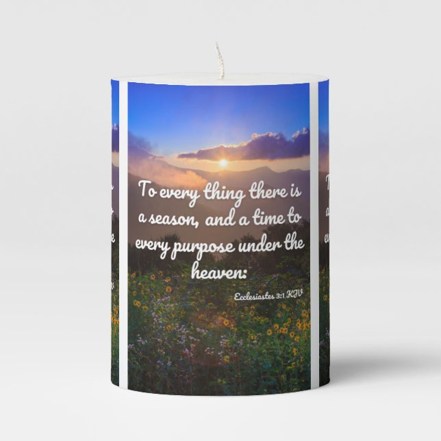 Ecclesiastes 3:1 KJV Bible Verse Pic Pillar Candle (Front)