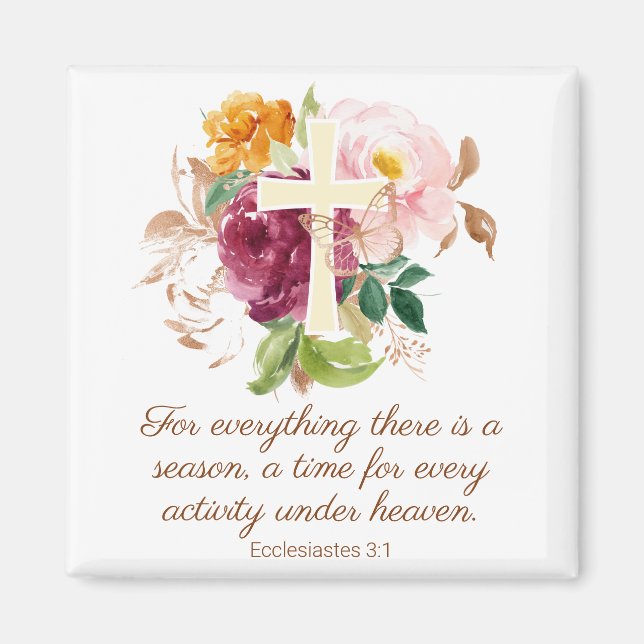 Ecclesiastes 3:1 Pink Floral Cross Butterfly Magnet (Front)