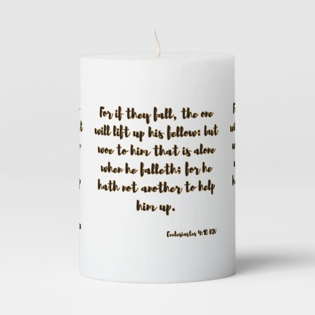 Ecclesiastes 4:10 KJV Bible Scripture Pillar Candle (Front)