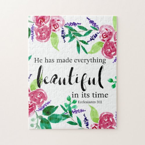 Ecclesiastes Bible Verse Watercolor Flowers cute Jigsaw Puzzle