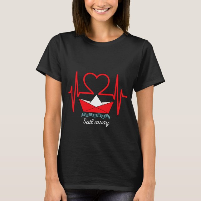 Ecg Heartbeat Boating Funny Boat Lover Captain T-Shirt (Front)