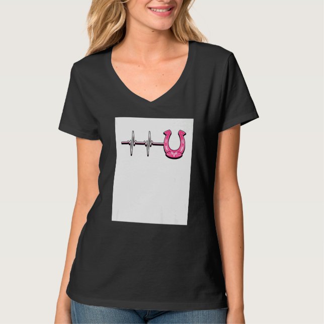 Ecg Heartbeat Graphic Horse Lover Equestrian Rider T-Shirt (Front)