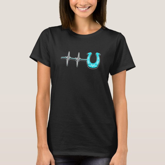 Ecg Heartbeat Graphic Horse Lover Equestrian Rider T-Shirt (Front)